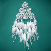 Fashion Dream Catcher, Feather, with Cotton Thread & Iron & Acrylic, white, 195mm 