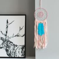Fashion Dream Catcher, Feather, with Cotton Thread & Velveteen & Lace & Satin Ribbon & Wood & Iron 