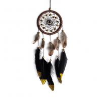 Fashion Dream Catcher, Feather, with Cotton Thread & Velveteen & Wood & Plastic 