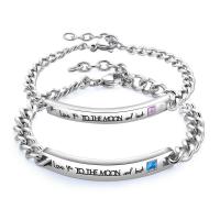 Titanium Steel Couple Bracelet, with 2inch extender chain, adjustable & curb chain & with rhinestone, 48mm Approx 6.5 Inch, Approx  7 Inch 