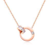 Titanium Steel Jewelry Necklace, with 2inch extender chain, rose gold color plated, oval chain & with rhinestone, 14mm Approx 16 Inch 