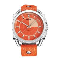 Bracelets de montre pour hommes, verre, avec cuir PU & alliage de zinc, mouvement japonais, Placage de couleur argentée, orange Environ 9.4 , Vendu par PC