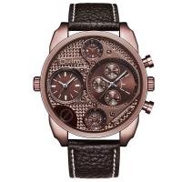 Bracelets de montre pour hommes, verre, avec Cuir & alliage de zinc, mouvement japonais, Plaqué de couleur d'or rose, couleur de café Environ 10 pouce, Vendu par PC