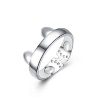 Sterling Silver Finger Ring, 925 Sterling Silver, Cat, open & adjustable, 3.6mm, US Ring 