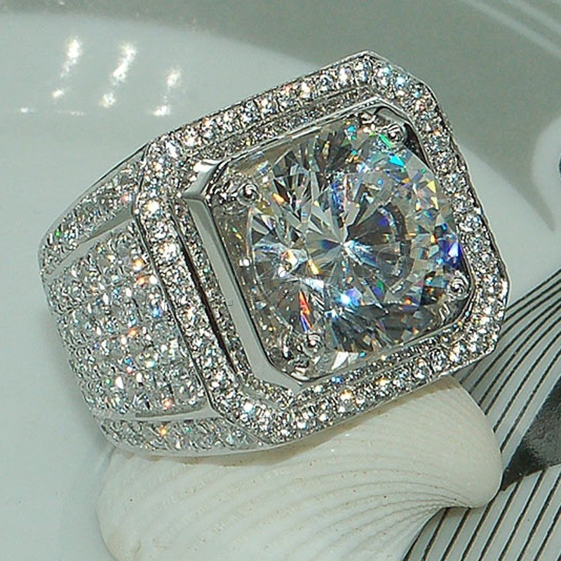 Rhinestone Brass Finger Ring, platinum plated, different size for choice & for man & with rhinestone, nickel, lead & cadmium free, Sold By PC