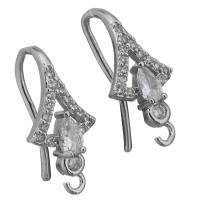 Brass Earring Hook, platinum plated, with loop & with cubic zirconia 1mm Approx 1.5mm 