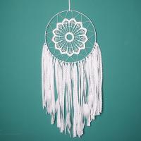 Fashion Dream Catcher, Lace, with Feather & Wood & Iron, white 
