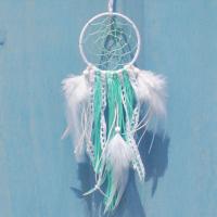Fashion Dream Catcher, Feather, with Cotton Thread & Velveteen & Lace & Iron, white 