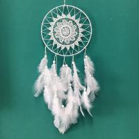 Fashion Dream Catcher, Feather, with Cotton Thread & Velveteen & Wood & Iron, white 