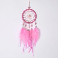 Fashion Dream Catcher, Feather, with Cotton Thread & Velveteen & Crystal & Plastic Pearl & Iron 