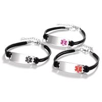 Stainless Steel Bracelet, with PU Leather, with 2inch extender chain, Double Layer & adjustable & enamel Approx 7 Inch 