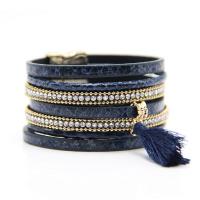 PU Leather Bracelet, with Cotton Cord & Zinc Alloy, Tassel, gold color plated, multilayer & folk style & Unisex & with rhinestone 35mm Approx 7.5 Inch 