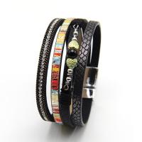 PU Leather Bracelet, with Gemstone & Zinc Alloy, silver color plated, Bohemian style & anti-fatigue &  & with rhinestone 20mm Approx 7.5 Inch 