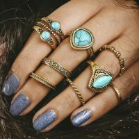 Zinc Alloy Ring Set, with turquoise, gold color plated, for woman & blacken, US Ring .5-6.5 
