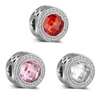Cubic Zirconia Thailand Sterling Silver European Beads, Flat Round, without troll & with cubic zirconia 11mm Approx 4.5mm 