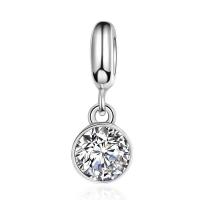 Thailand Sterling Silver European Pendant, Flat Round, without troll & with cubic zirconia Approx 4.5mm 