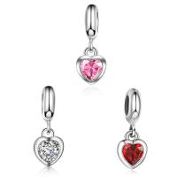 Thailand Sterling Silver European Pendant, Heart, without troll & with cubic zirconia Approx 4.5mm 