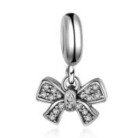 Thailand Sterling Silver European Pendant, Bowknot, micro pave cubic zirconia & without troll Approx 4.5mm 