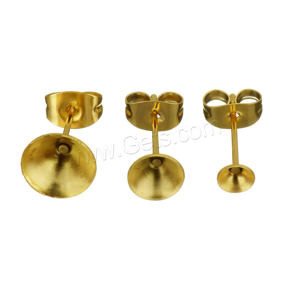 Stainless Steel Earring Stud Component, gold color plated, different size for choice, Sold By PC