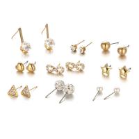 Zinc Alloy Stud Earring Set, stainless steel earring hook, plated, for woman & with rhinestone lead & cadmium free 