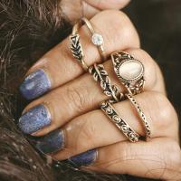 Zinc Alloy Ring Set, with Cats Eye, antique gold color plated, for woman & with rhinestone, US Ring 