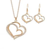 Rhinestone Zinc Alloy Jewelry Set, earring & necklace, Heart, plated, oval chain & for woman & with rhinestone Approx 19.6 Inch 
