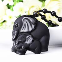 Obsidian Necklace, with Nylon Cord, Elephant, natural & Unisex & frosted Approx 18 Inch 