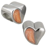 Stainless Steel European Bead, with Resin, Heart, without troll & double-sided, original color Approx 5mm 