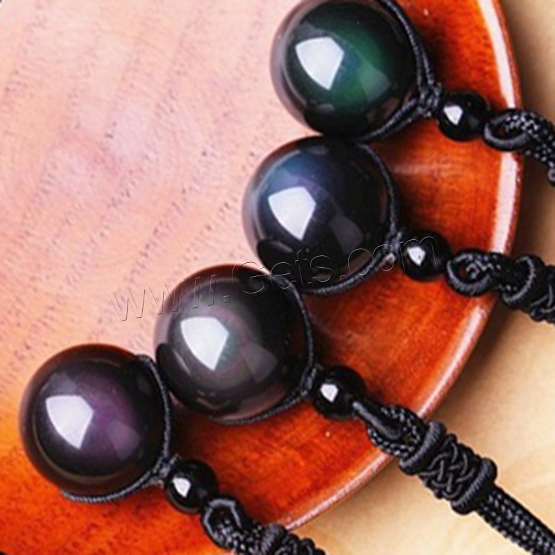 Obsidiana collar, con cordón de nylon, Esférico, natural & unisexo & diverso tamaño para la opción, 14mm, 16mm, 18mm, 20mm, longitud:aproximado 18 Inch, Vendido por Sarta