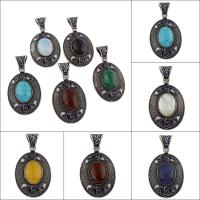 Gemstone Zinc Alloy Pendants, with Zinc Alloy, Flat Oval, antique silver color plated & enamel Approx 