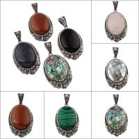 Gemstone Zinc Alloy Pendants, with Zinc Alloy, antique silver color plated Approx 