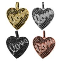 Brass Heart Pendants, word love, plated, micro pave cubic zirconia Approx 