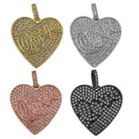Brass Heart Pendants, word love, plated, micro pave cubic zirconia Approx 