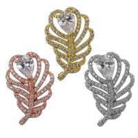 Cubic Zirconia Brass Pendants, Feather, plated, with cubic zirconia Approx 1.5mm 