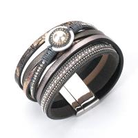 PU Leather Bracelet, with Stainless Steel, multilayer & with rhinestone & blacken Approx 7.5 Inch 