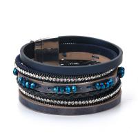 PU Leather Bracelet, with Crystal & Stainless Steel, plated, multilayer & with rhinestone Approx 7.5 Inch 