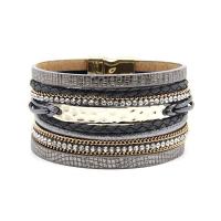 PU Leather Bracelet, with Zinc Alloy, gold color plated, multilayer & with rhinestone Approx 7 Inch 