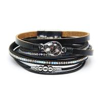 PU Leather Bracelet, with Zinc Alloy, silver color plated, multilayer & with rhinestone Approx 15 Inch 
