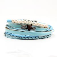 PU Leather Bracelet, with Seedbead & Plastic Pearl & Zinc Alloy, Star, gold color plated, multilayer Approx 15 Inch 