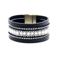 PU Leather Bracelet, with Zinc Alloy, gold color plated, multilayer & with rhinestone 30mm Approx 7.5 Inch 