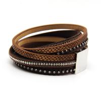 PU Leather Bracelet, with Zinc Alloy, plated, multilayer & with rhinestone Approx 15 Inch 