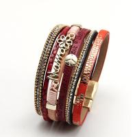 PU Leather Bracelet, with Zinc Alloy, Alphabet Letter, gold color plated  & with rhinestone Approx 7 Inch 