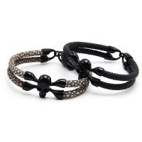 PU Leather Bracelet, with Zinc Alloy, Skull, gun black plated, Double Layer & punk style Approx 7 Inch 