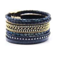PU Leather Bracelet, with Zinc Alloy, gold color plated, multilayer & with rhinestone 35mm Approx 7.5 Inch 