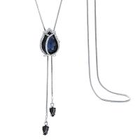 Zinklegierung Pullover Halskette, mit Kristall, Tulpe, silberfarben plattiert, Schlangekette & mit Strass, keine, 23x35mm, 8mm, 26mm, Länge:ca. 36 ZollInch, verkauft von Strang