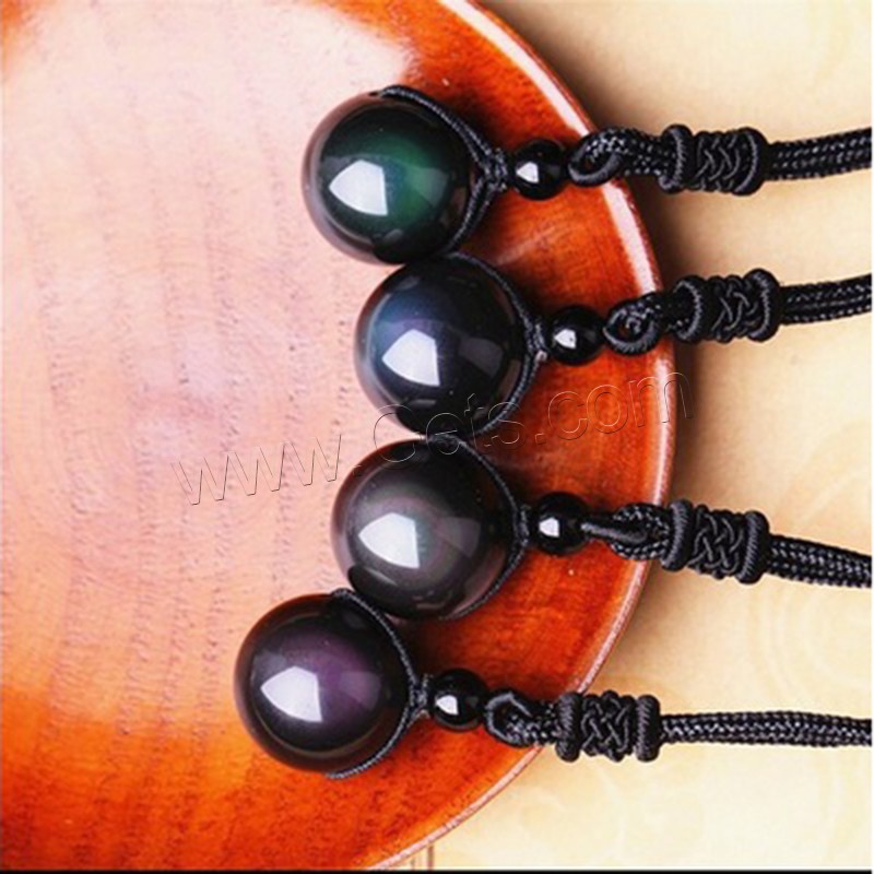Obsidiana collar, con cordón de nylon, Esférico, natural & unisexo & diverso tamaño para la opción, 14mm, 16mm, 18mm, 20mm, longitud:aproximado 18 Inch, Vendido por Sarta