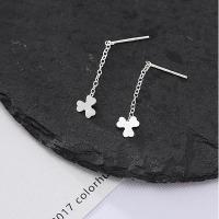 Sterling Silver Thread Through Earrings, 925 Sterling Silver, Three Leaf Clover, for woman, 5.3mm, 35mm 