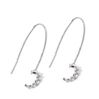 Sterling Silver Thread Through Earrings, 925 Sterling Silver, platinum plated, for woman & with rhinestone, 100mm 