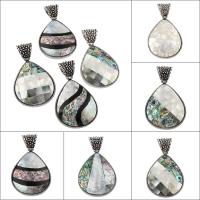 Abalone Shell Paper Pendant, with Black Shell & White Shell & Zinc Alloy, Teardrop, antique silver color plated, natural Approx 