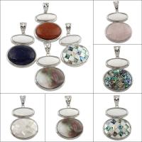 Gemstone Zinc Alloy Pendants, with Zinc Alloy, Flat Oval, platinum color plated Approx 